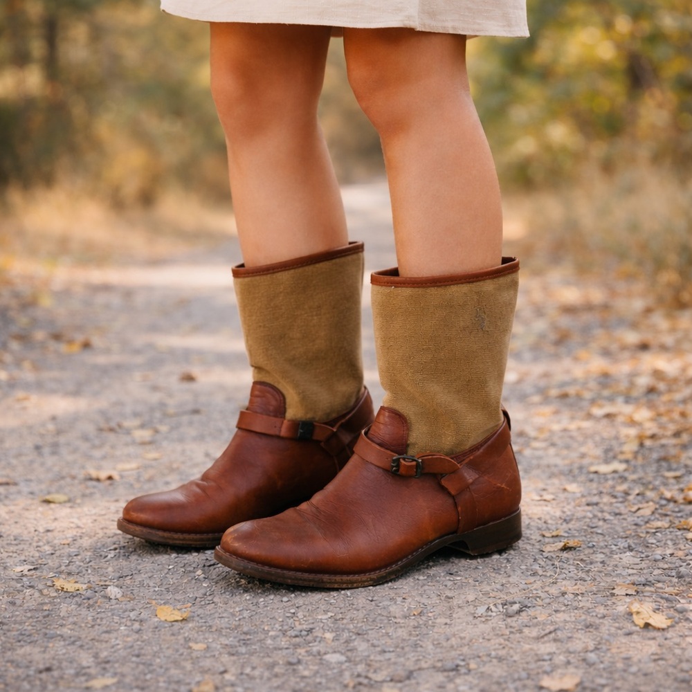 Frye Women's Size 6 Brown Leather and Canvas Veronica Boots